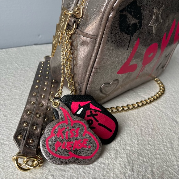 Betsey Johnson Love Embellished Metallic Crossbody Bag - Picture 3 of 6